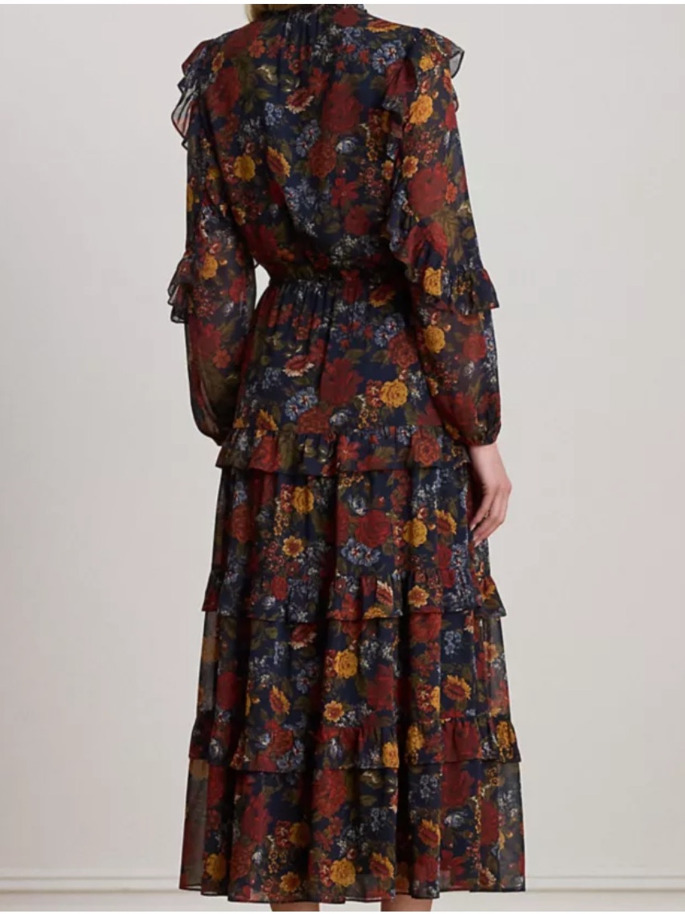 Ralph Lauren Lauren Floral Crinkle Georgette Tiered Dress New with Tags Sz 6 - Picture 4 of 8